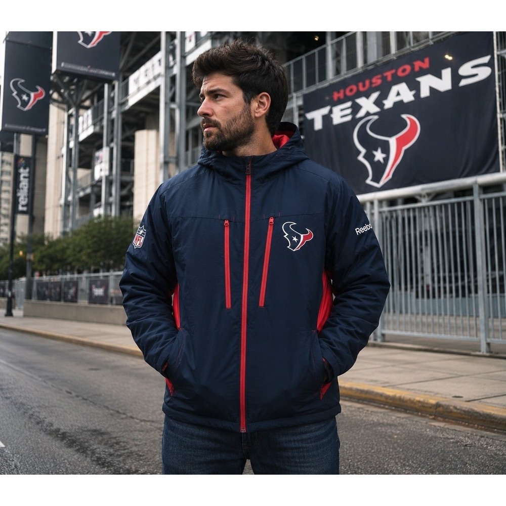 Reebok NFL Houston Texans On Field Hooded Jacket Men's M Fleece Lined